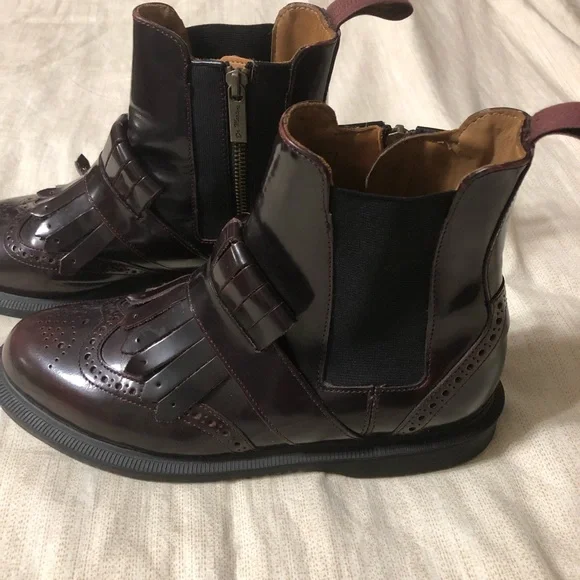 Dr. Martens Burgundy/Cherry Tina Fringe Ankle Boots - Picture 3 of 9